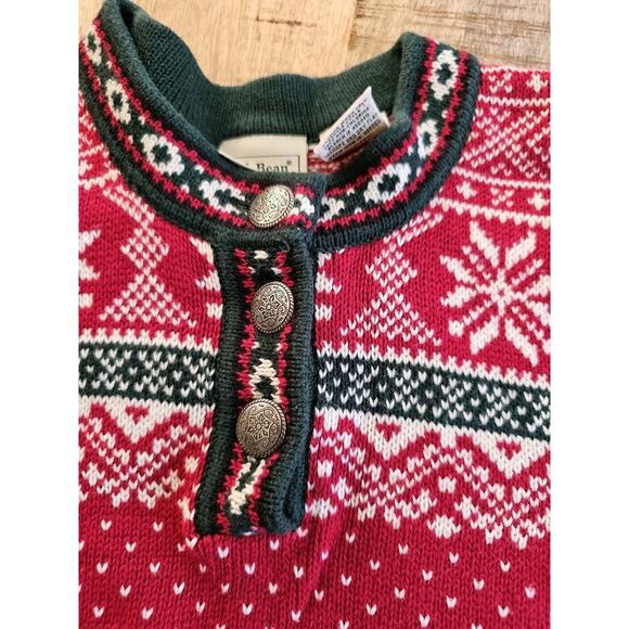 L.L Bean Kids Knit Sweater Nordic Fair Isle Birdseye Henley Sweater Girls 10-12 - Picture 7 of 7